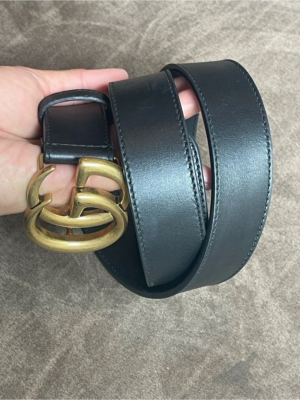 Gucci Black Leather Belt with Gold Interlocking G Buckle
